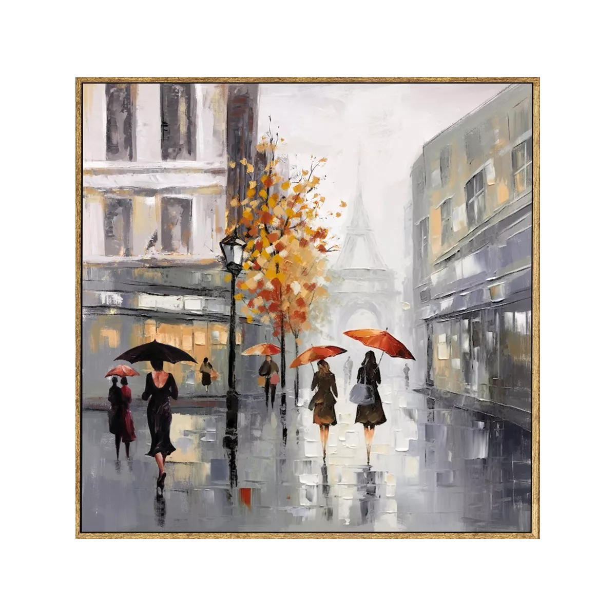 Tableau Promenade sous la pluie à Paris 60x60