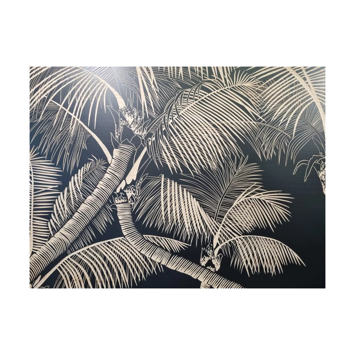 Tableau en Bois Sculpté Palmier Noir 120x90