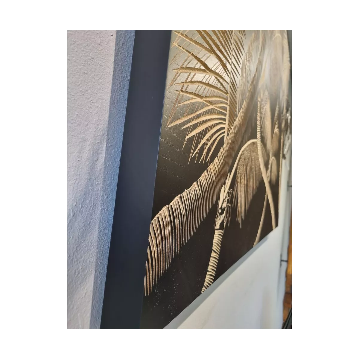 Tableau en Bois Sculpté Palmier Noir 120x90