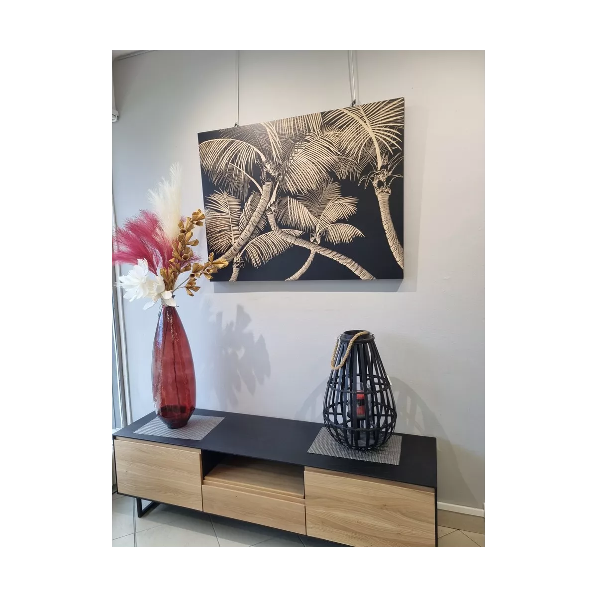 Tableau en Bois Sculpté Palmier Noir 120x90