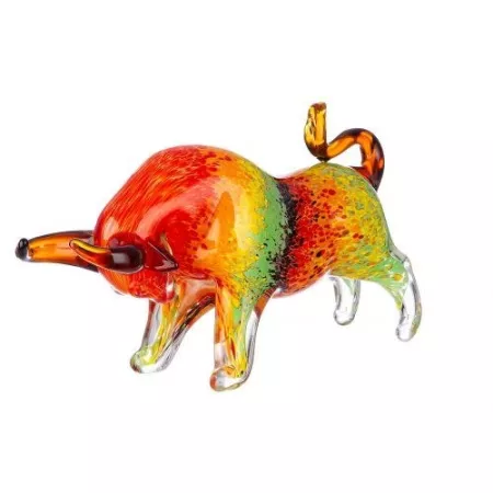 Taureau en pate de verre multicolore