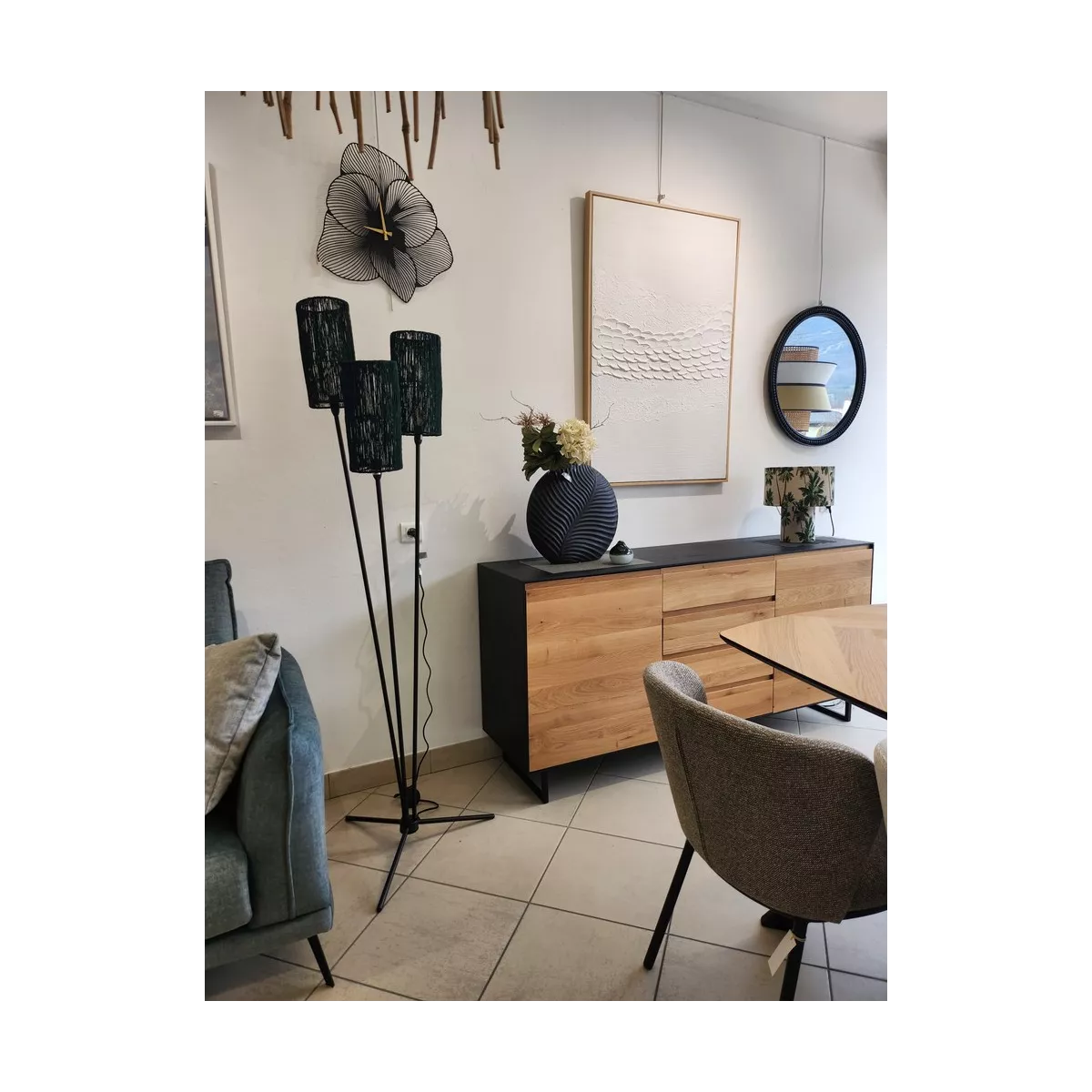 Lampadaire 3 branches Bahu Emeraude H.173cm