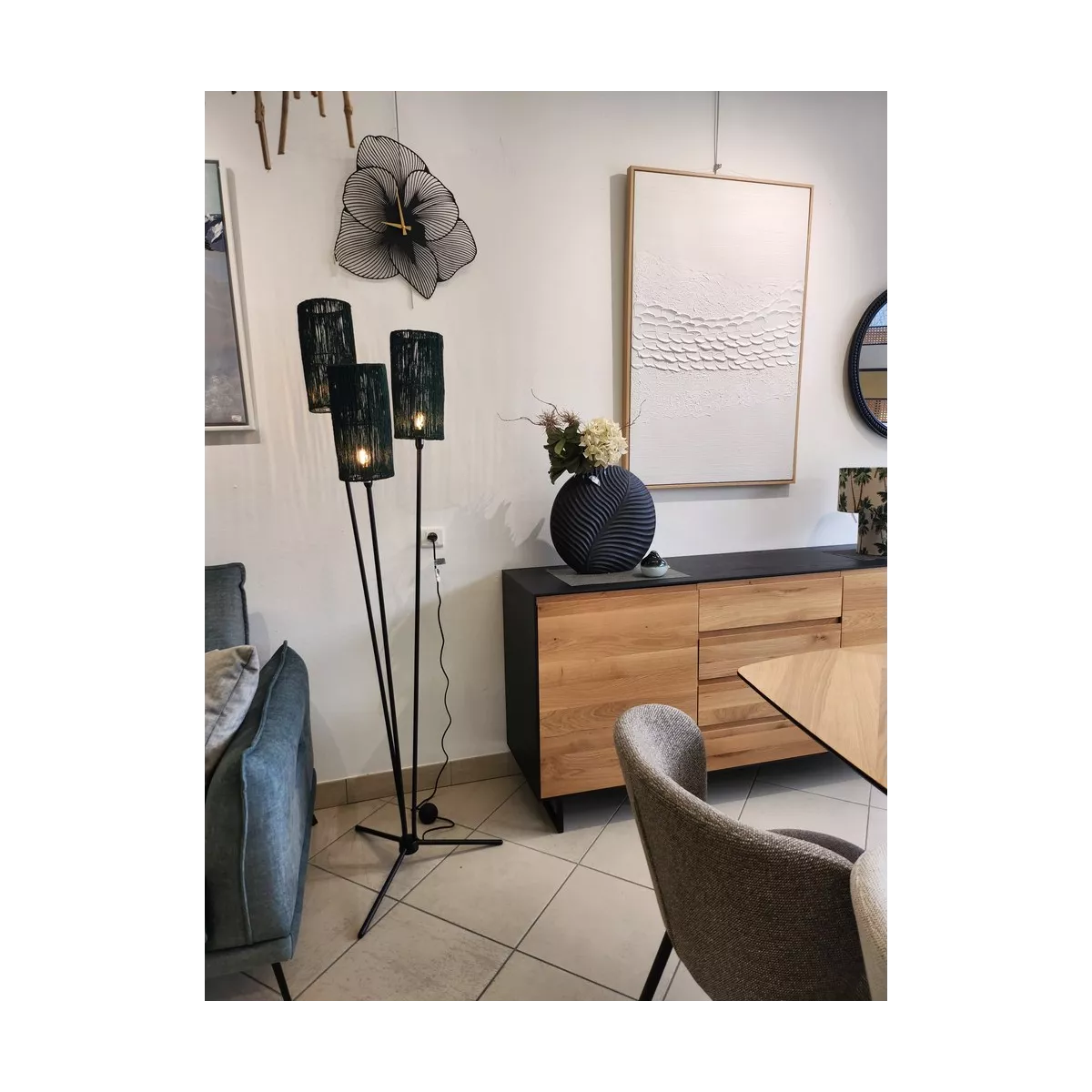 Lampadaire 3 branches Bahu Emeraude H.173cm