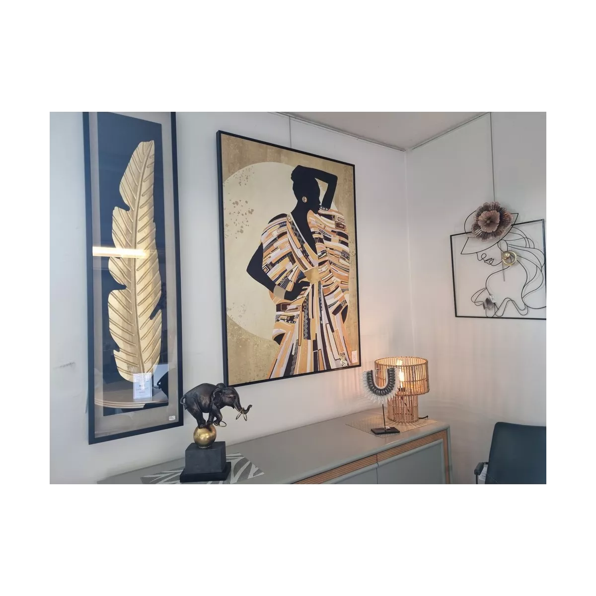 Tableau Plume Dorée sous Verre 160h