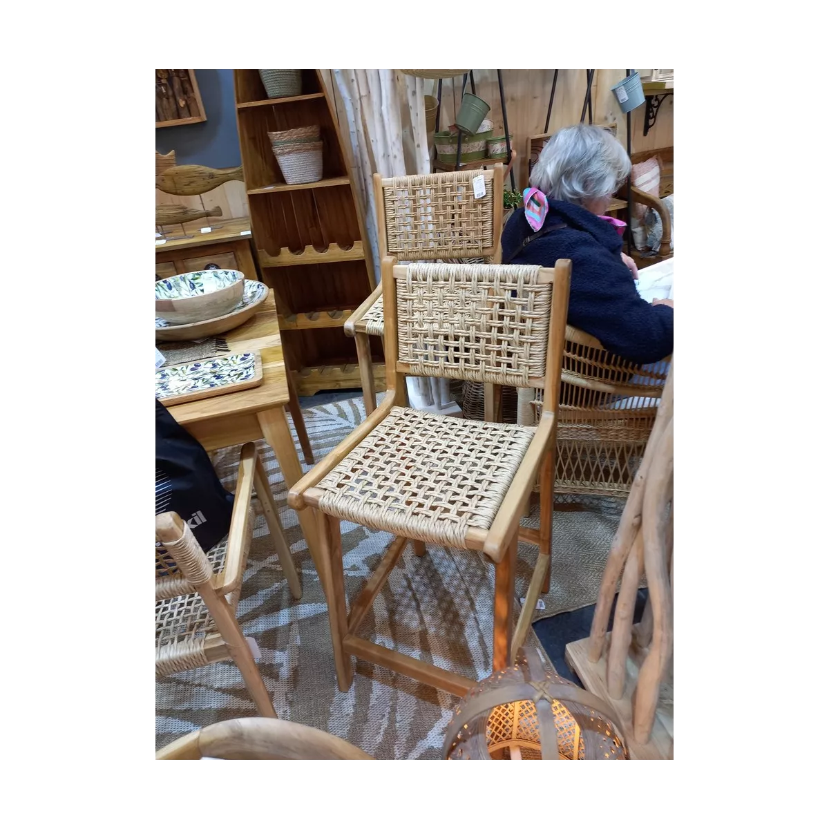Tabouret de bar Teck et corde