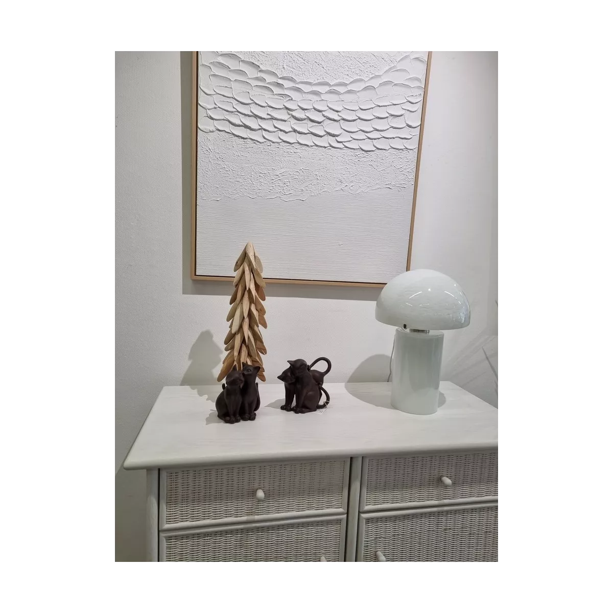 Lampe Champignon en Verre Blanc H.42cm