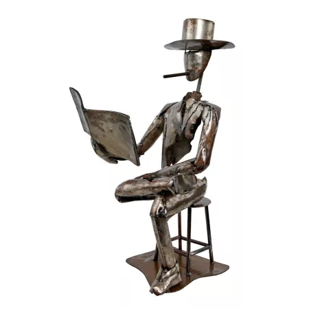 Sculpture Métal Poète Gris