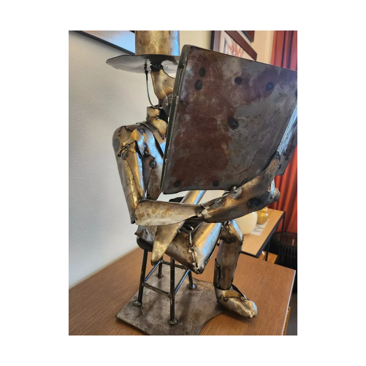 Sculpture Métal Poète Gris