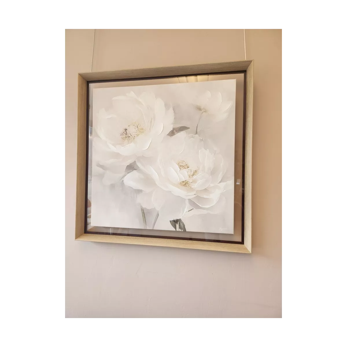 Tableau Roses Blanches avec Encadrement en verre 73x73
