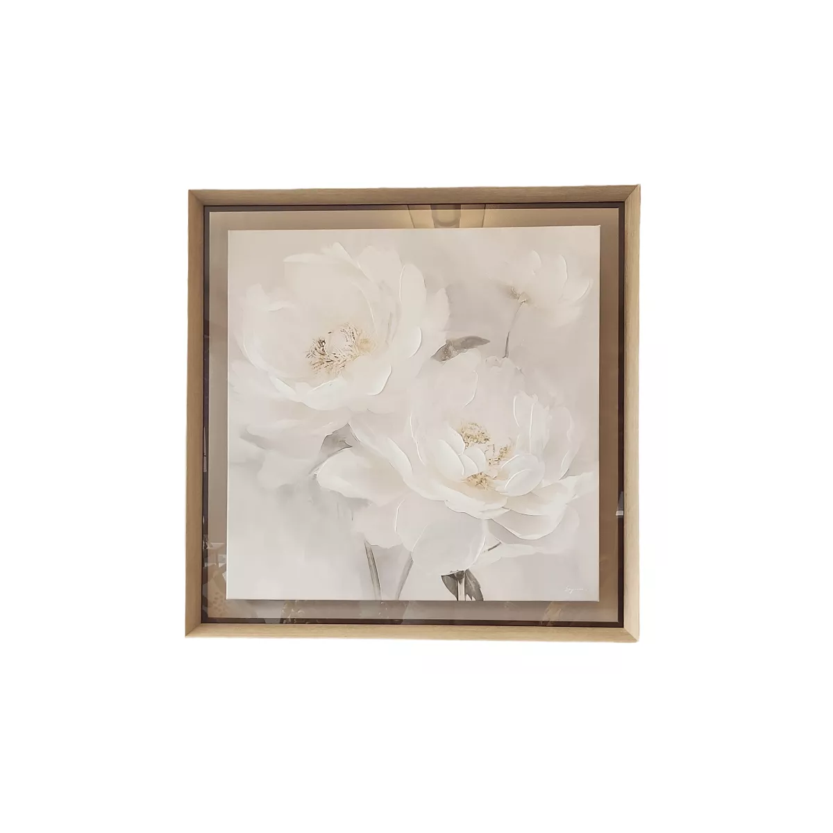 Tableau Roses Blanches avec Encadrement en verre 73x73