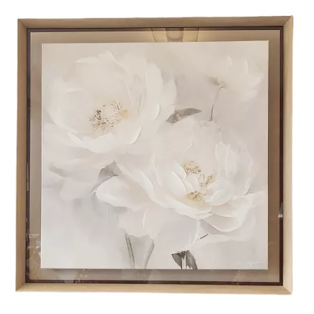Tableau Roses Blanches avec Encadrement en verre 73x73