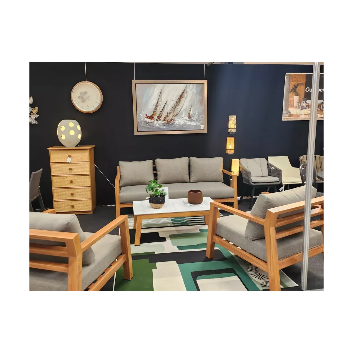 Salon Venecia alu effet bois Canapé 3P + 2 Fauteuils Tissus Bronx