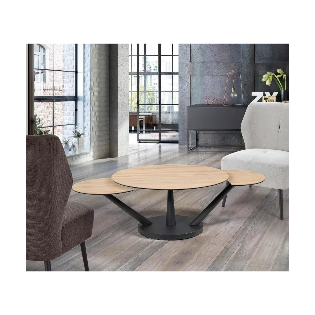 Table basse evolutive Chicago 3 plateaux Ceramique effet bois