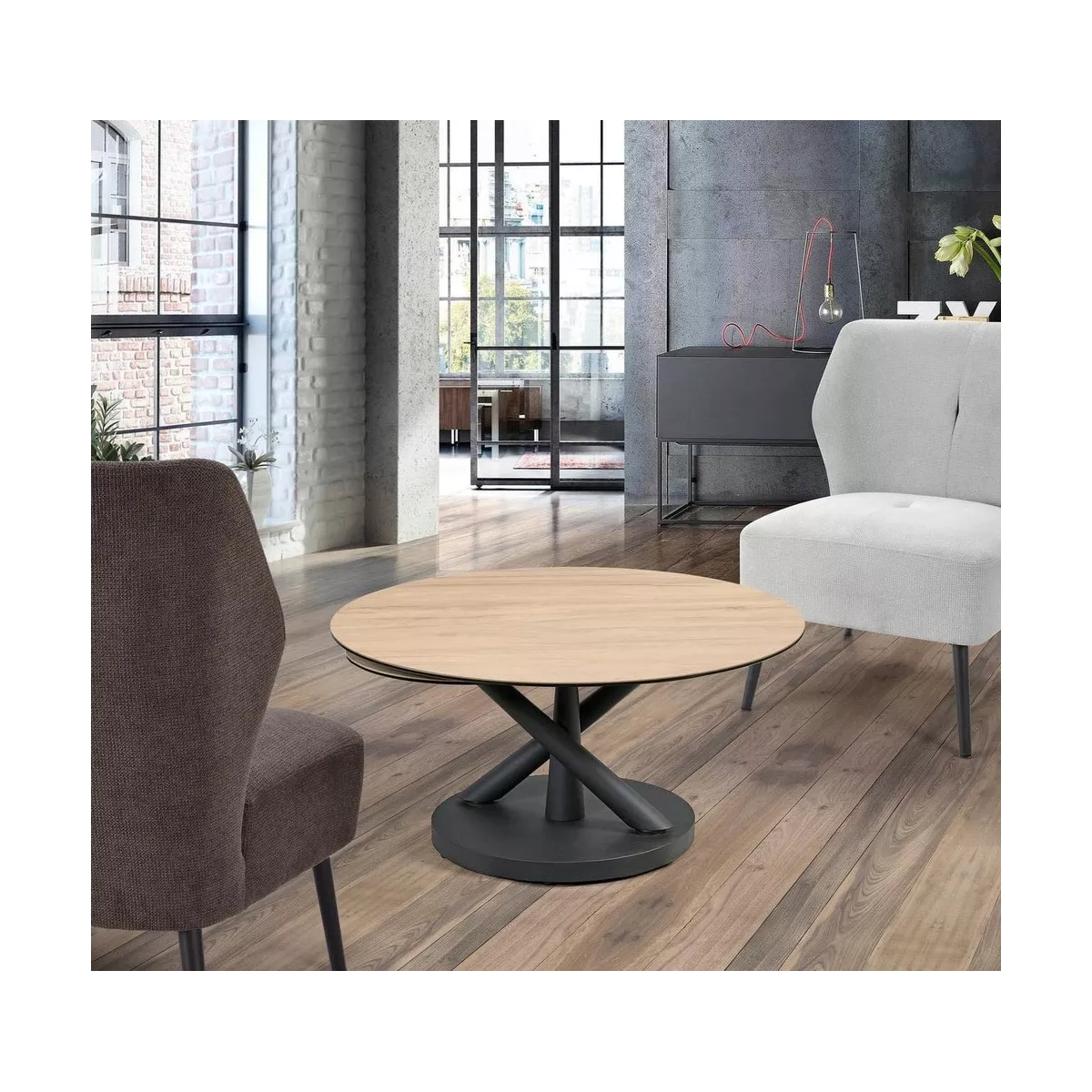 Table basse evolutive Chicago 3 plateaux Ceramique effet bois