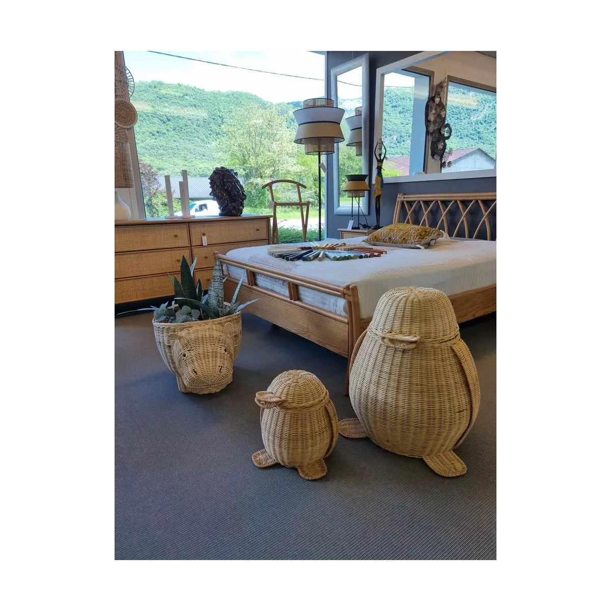 Rangement Pingouin rotin Naturel 50x50