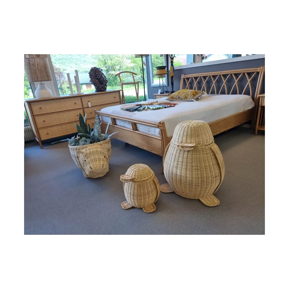 Rangement Pingouin rotin Naturel 50x50