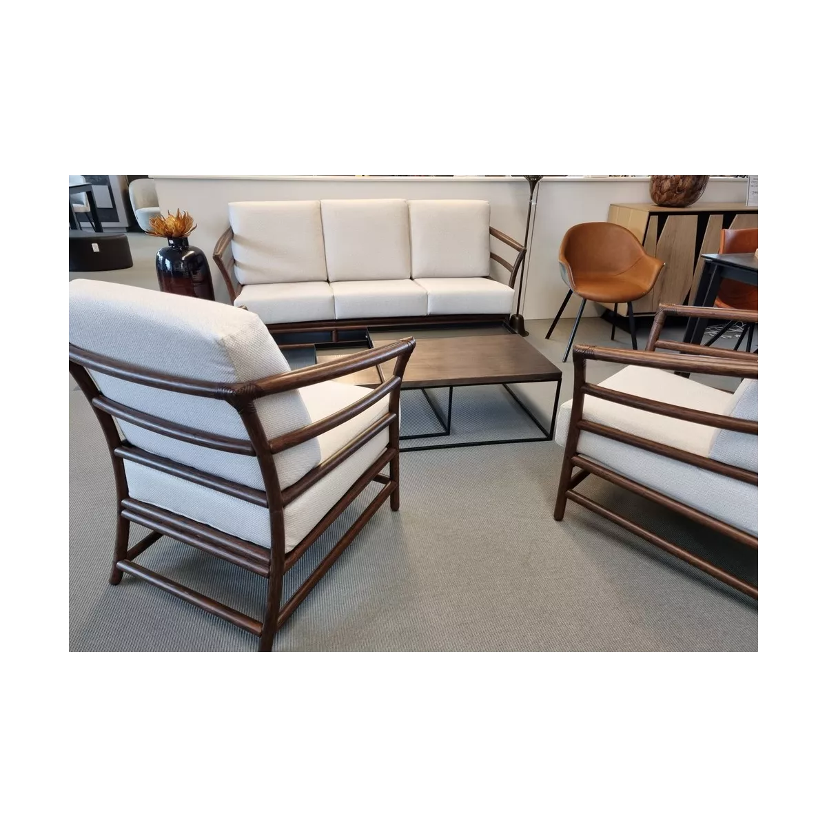 Salon Portofino Nogal : canapé 3p + 2 Fauteuils