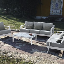 Salon Atenas Canapé 3 places + 2 Fauteuils Alu Blanc