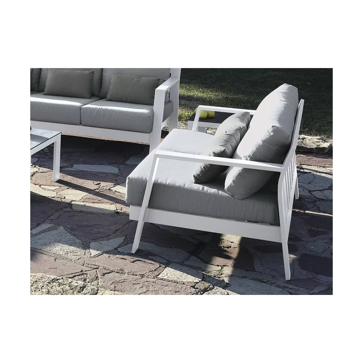Salon Atenas Canapé 3 places + 2 Fauteuils Alu Blanc