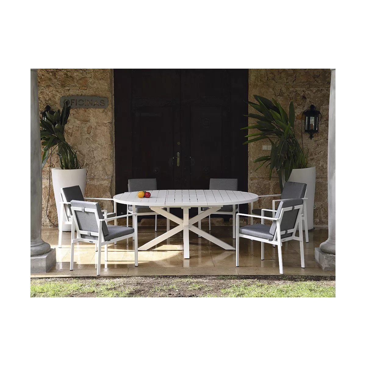 Table Nerja 145 en Aluminium blanc avec allonge