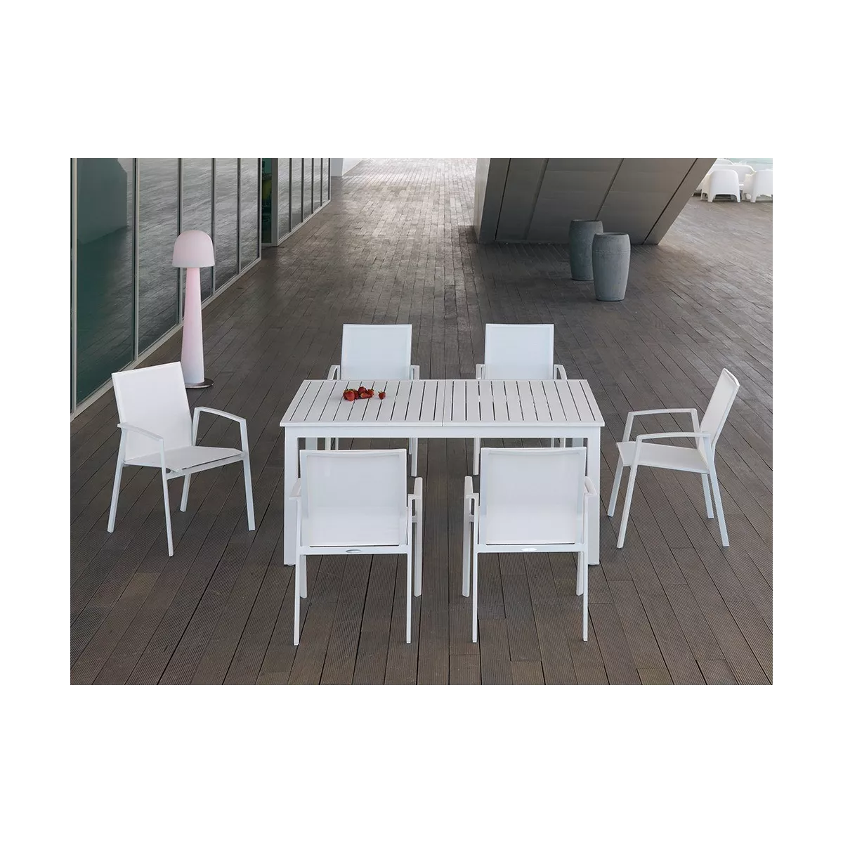Table Nerja 180/240 en Aluminium blanc avec allonge