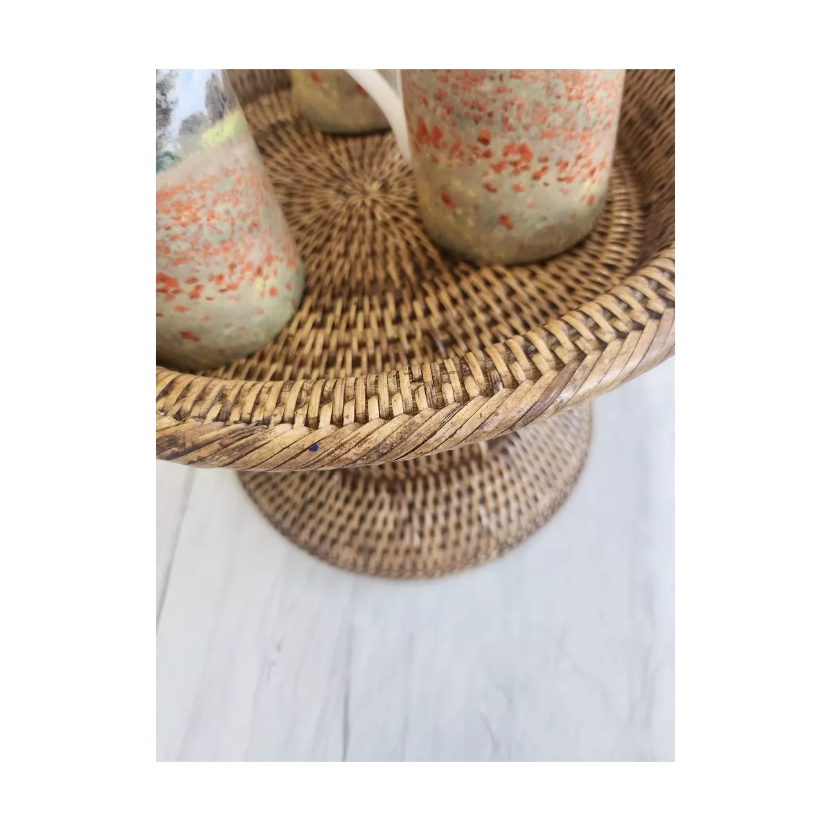 Plateau avec pied en Rotin Antique 30x30