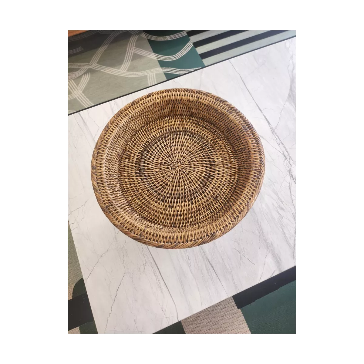 Plateau avec pied en Rotin Antique 30x30