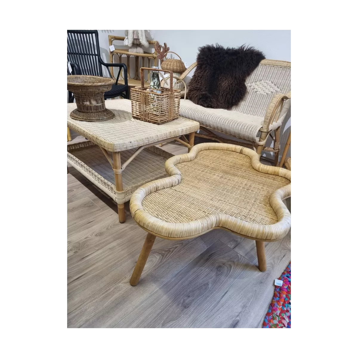 Table basse en Rotin Shelly 80x60