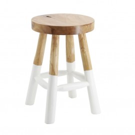 Tabouret en teck naturel et blanc H.45cm