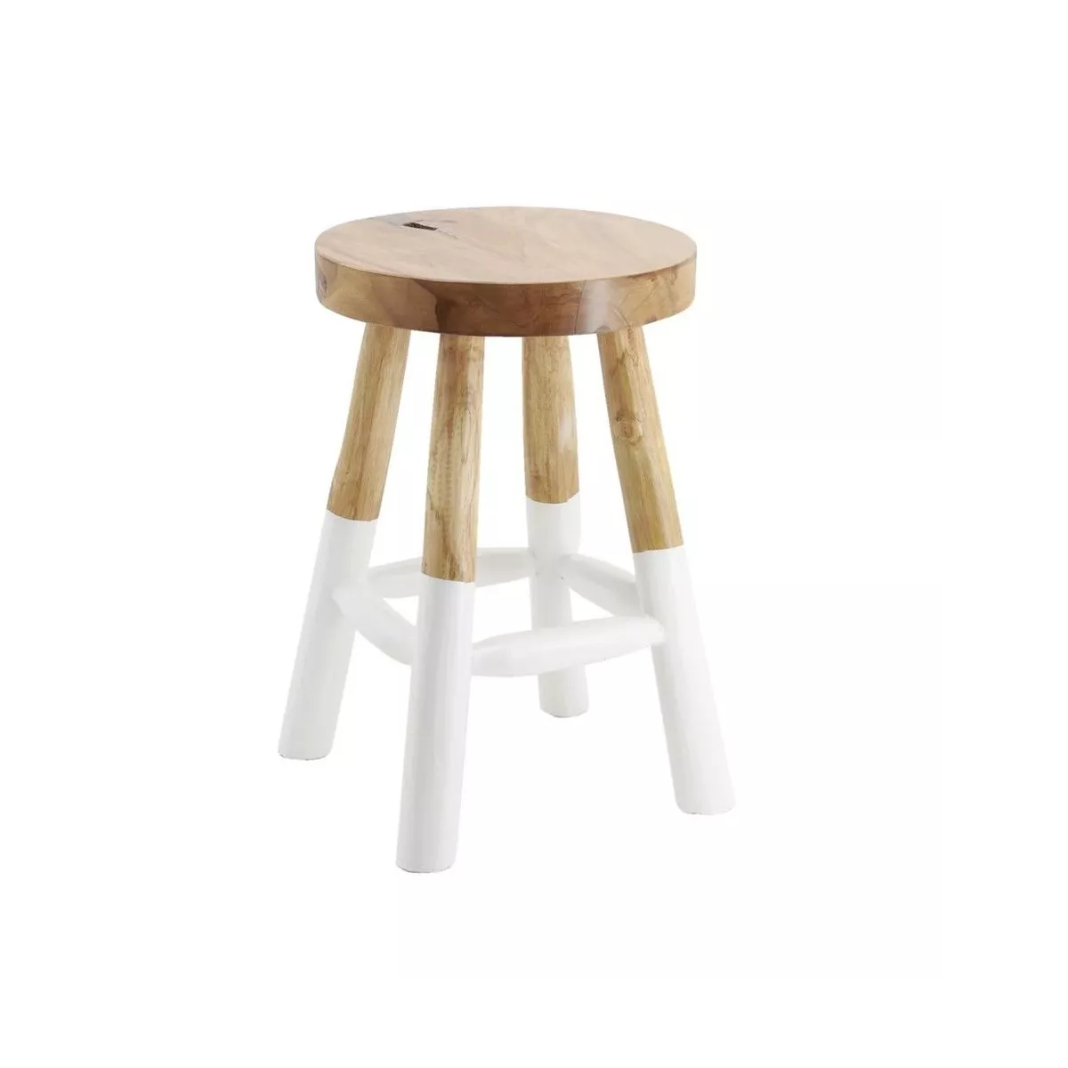 Tabouret en teck naturel et blanc H.45cm