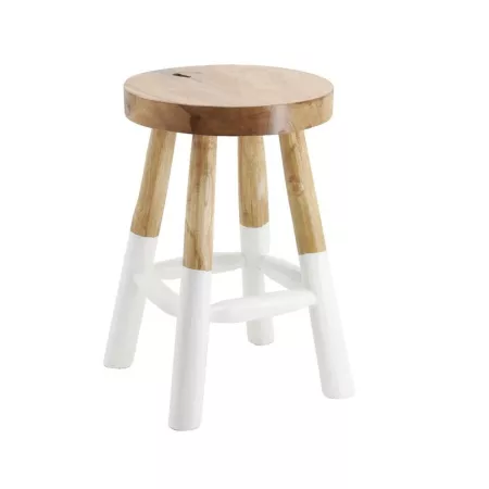 Tabouret en teck naturel et blanc H.45cm