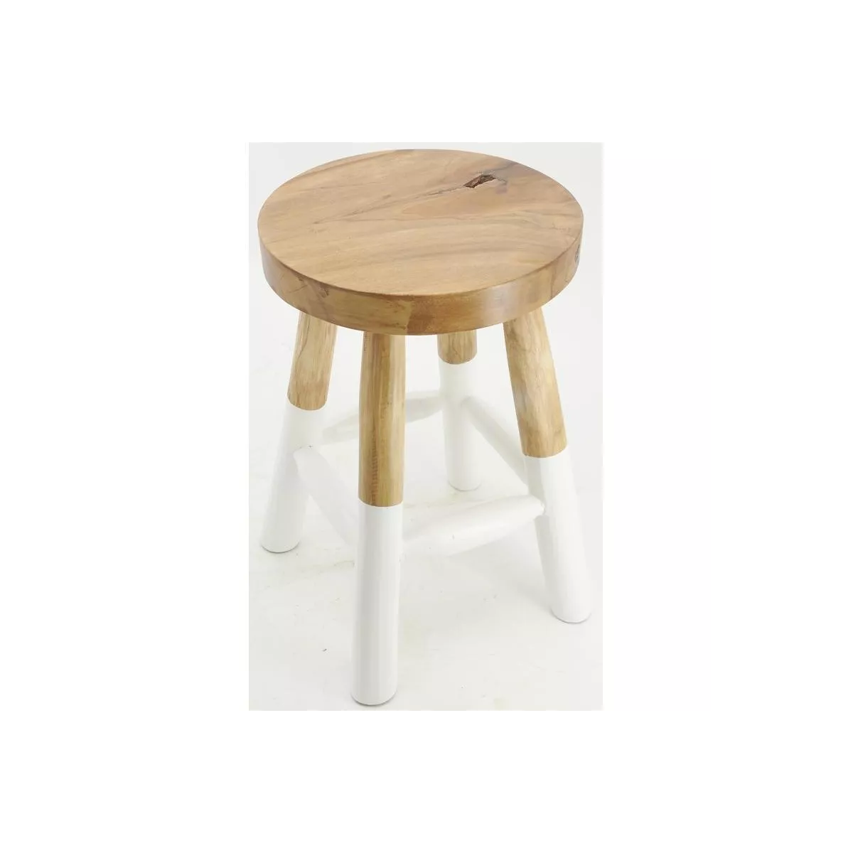 Tabouret en teck naturel et blanc H.45cm