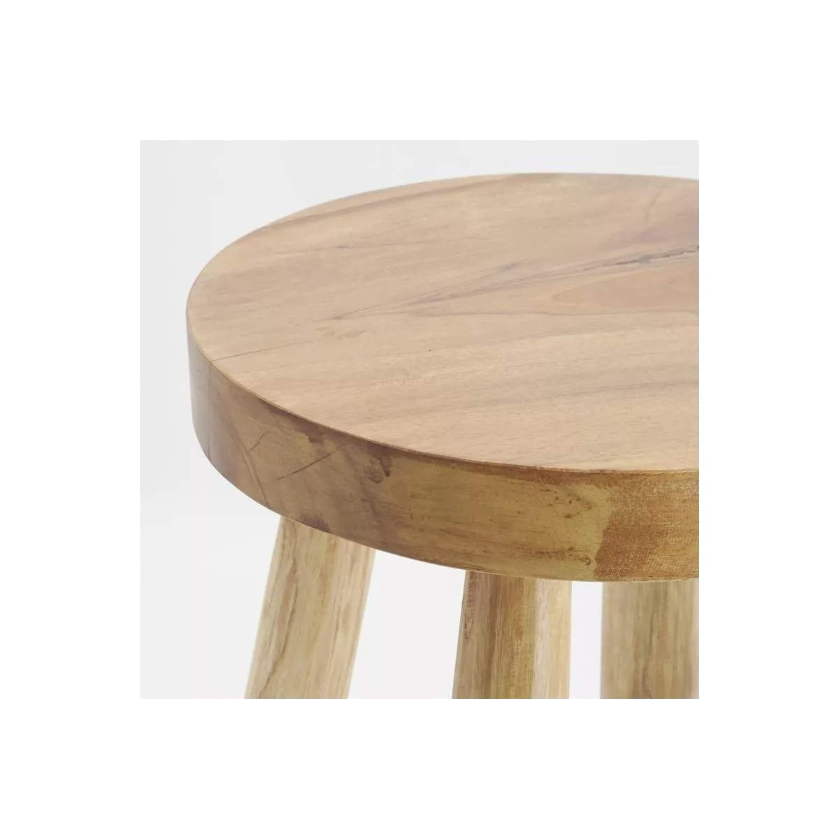 Tabouret en teck naturel et blanc H.45cm