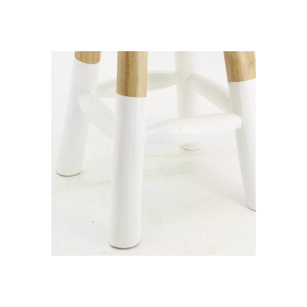Tabouret en teck naturel et blanc H.45cm