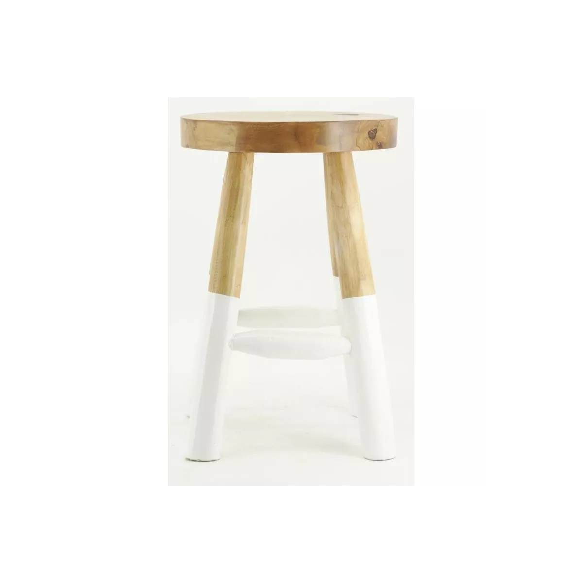 Tabouret en teck naturel et blanc H.45cm
