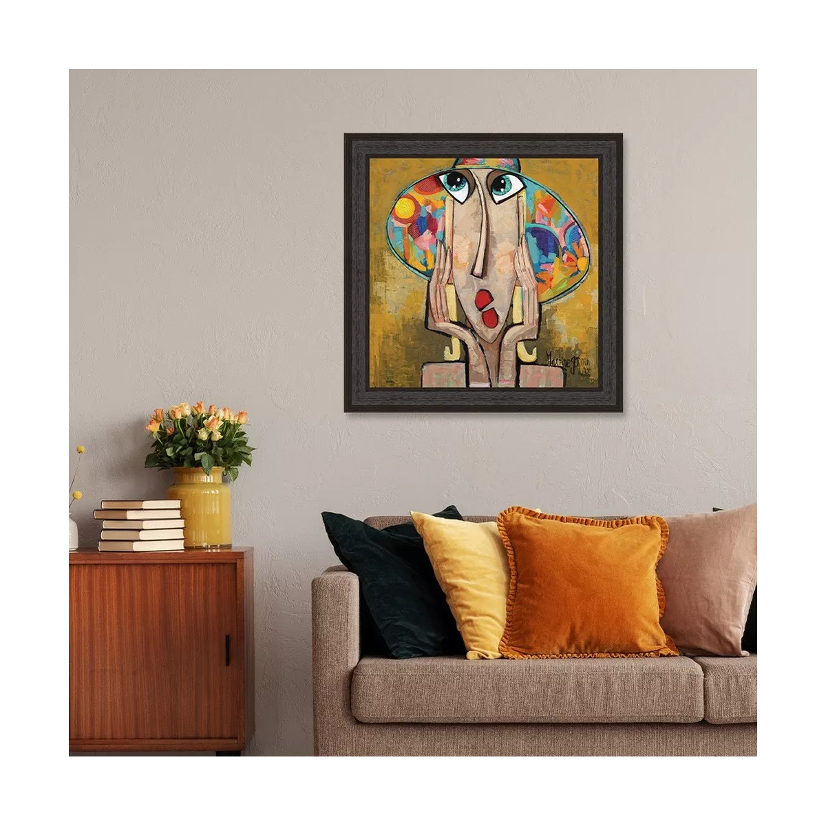 Tableau Gonnin La fille au chapeau 80x80