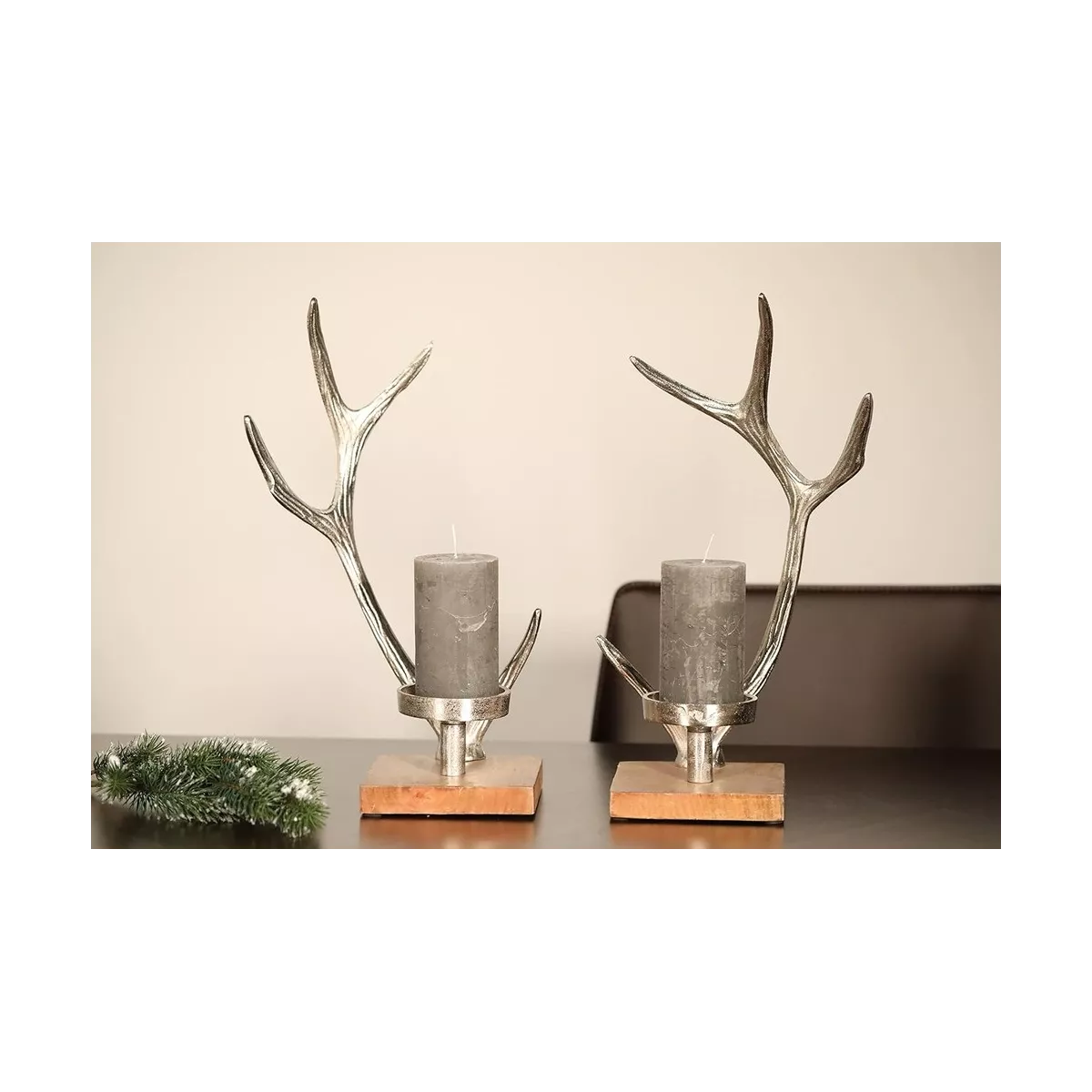 Lot de 2 bougeoirs Bois de Cerf H.42