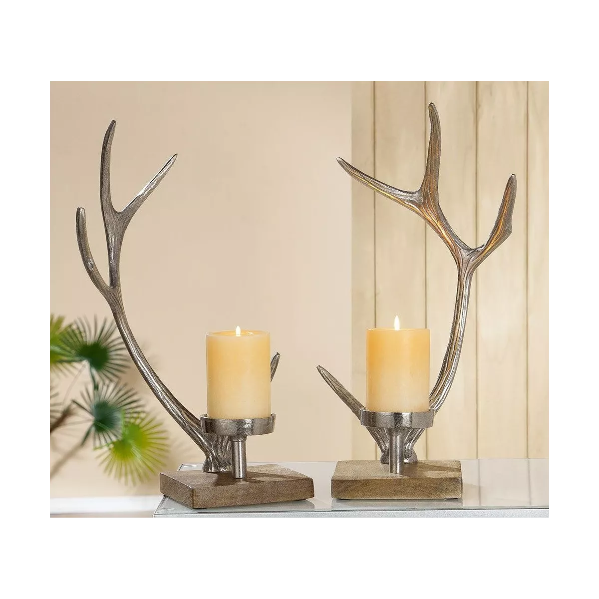 Lot de 2 bougeoirs Bois de Cerf H.42