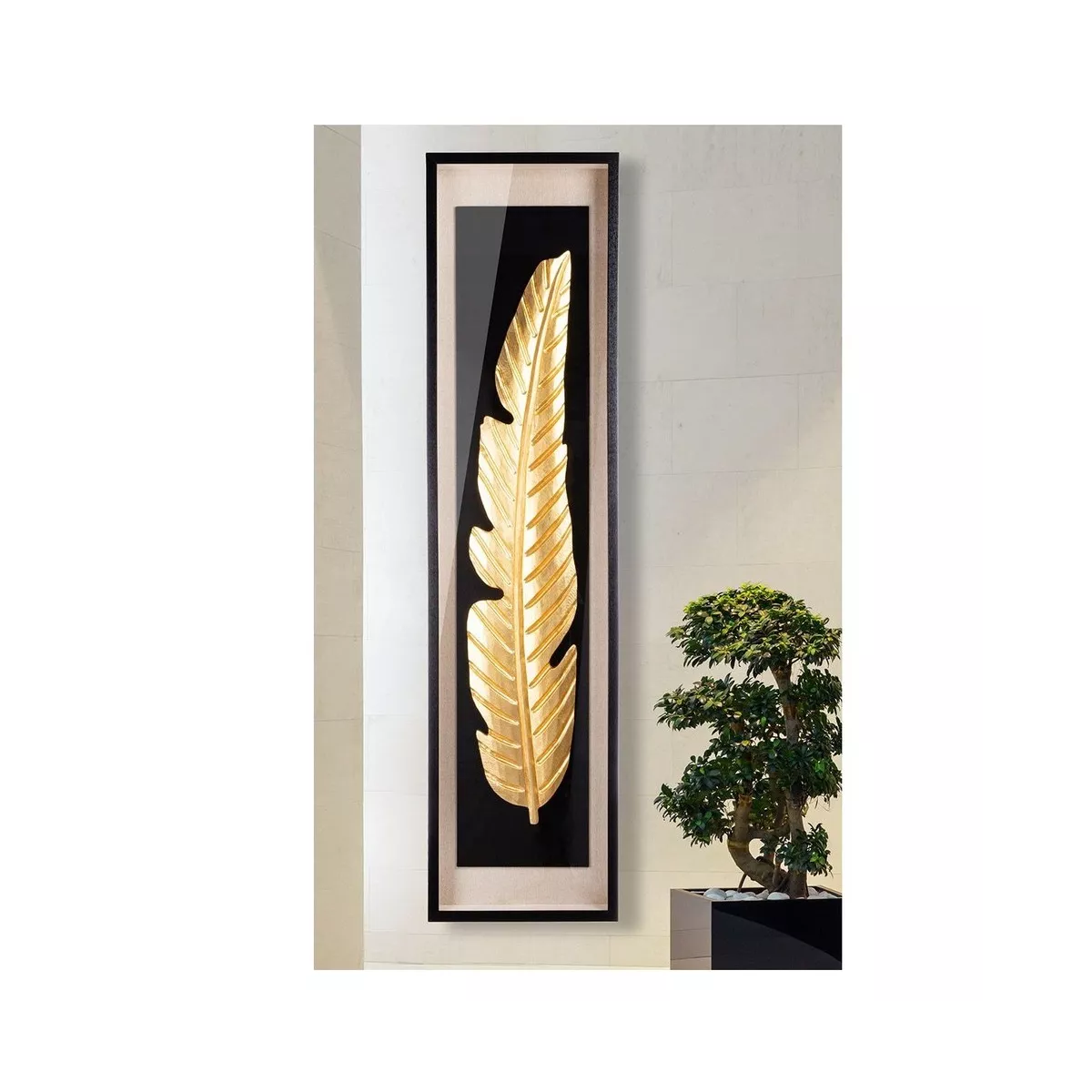 Tableau Plume Dorée sous Verre 160h