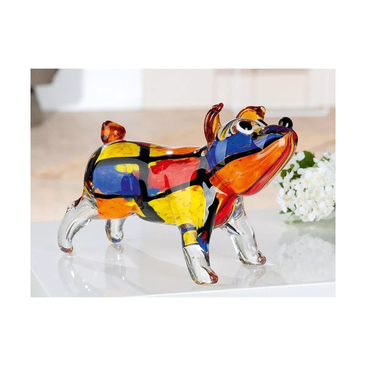 Chien Pacco en pate de verre h18
