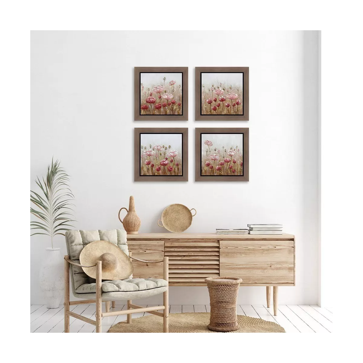 Tableau Fleurs Roses 53x53 cm