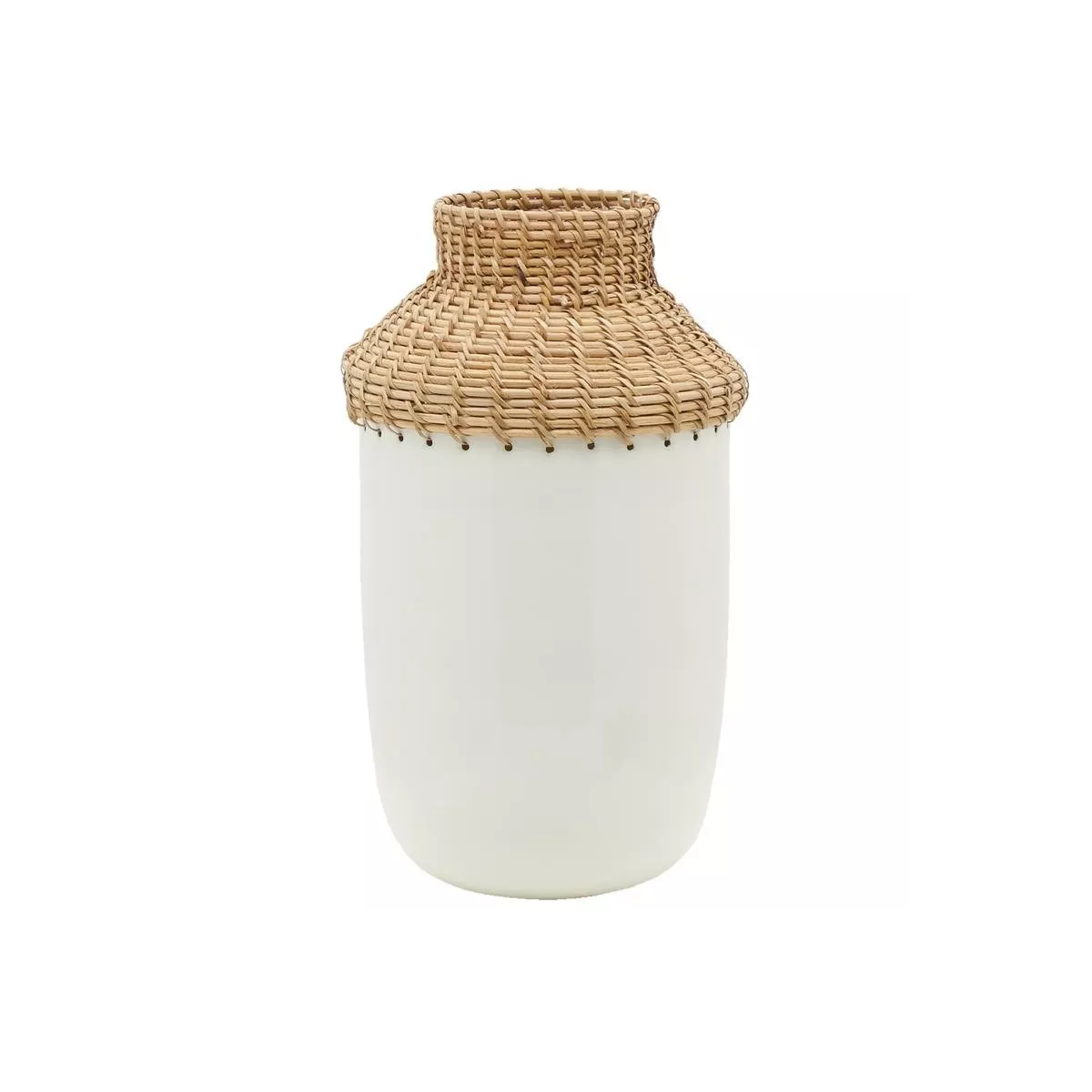 Vase Métal blanc et rotin