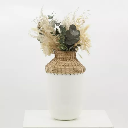 Vase Métal blanc et rotin