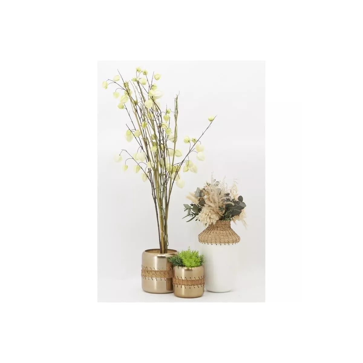 Vase Métal blanc et rotin