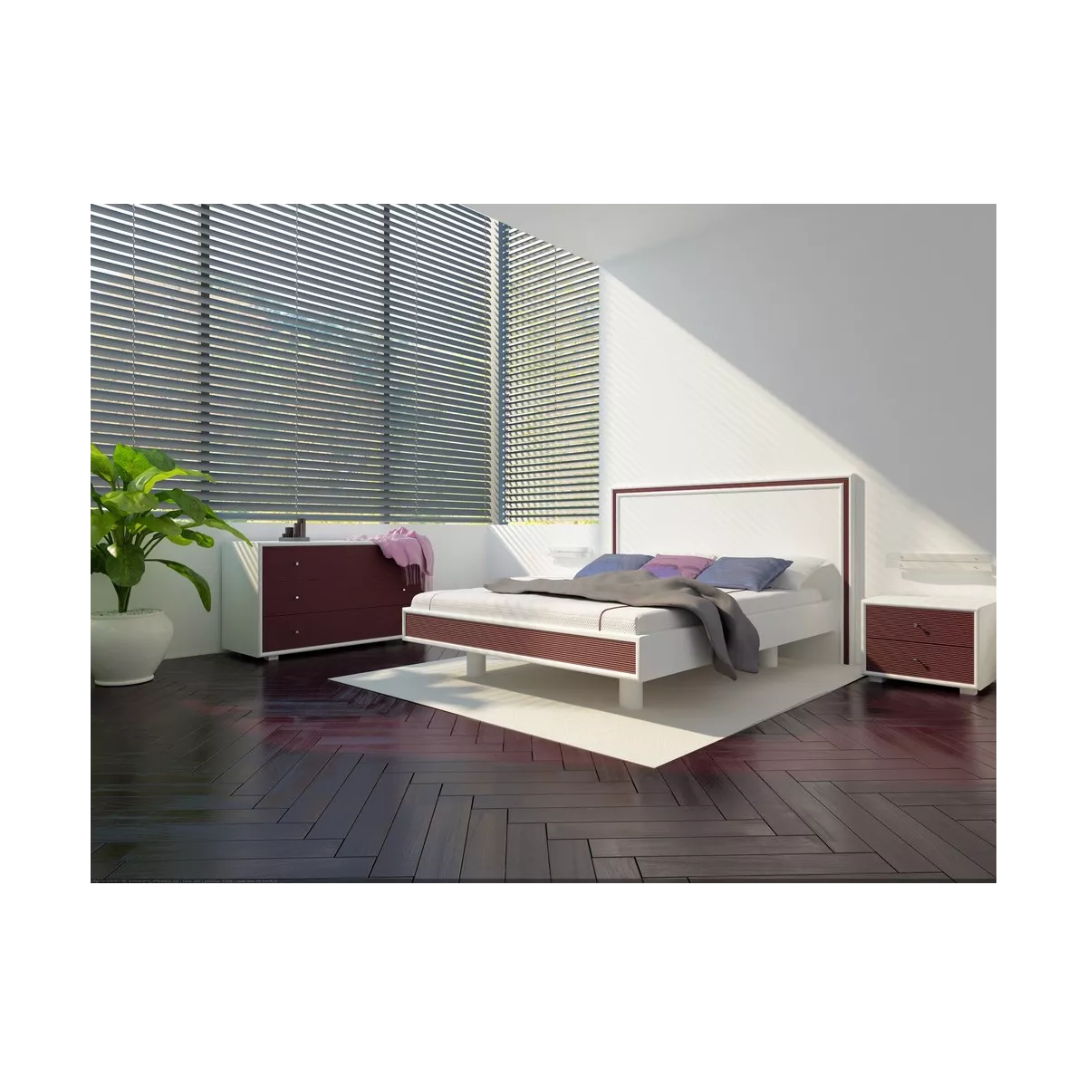 Commode Sendaï Blanc et Merlot