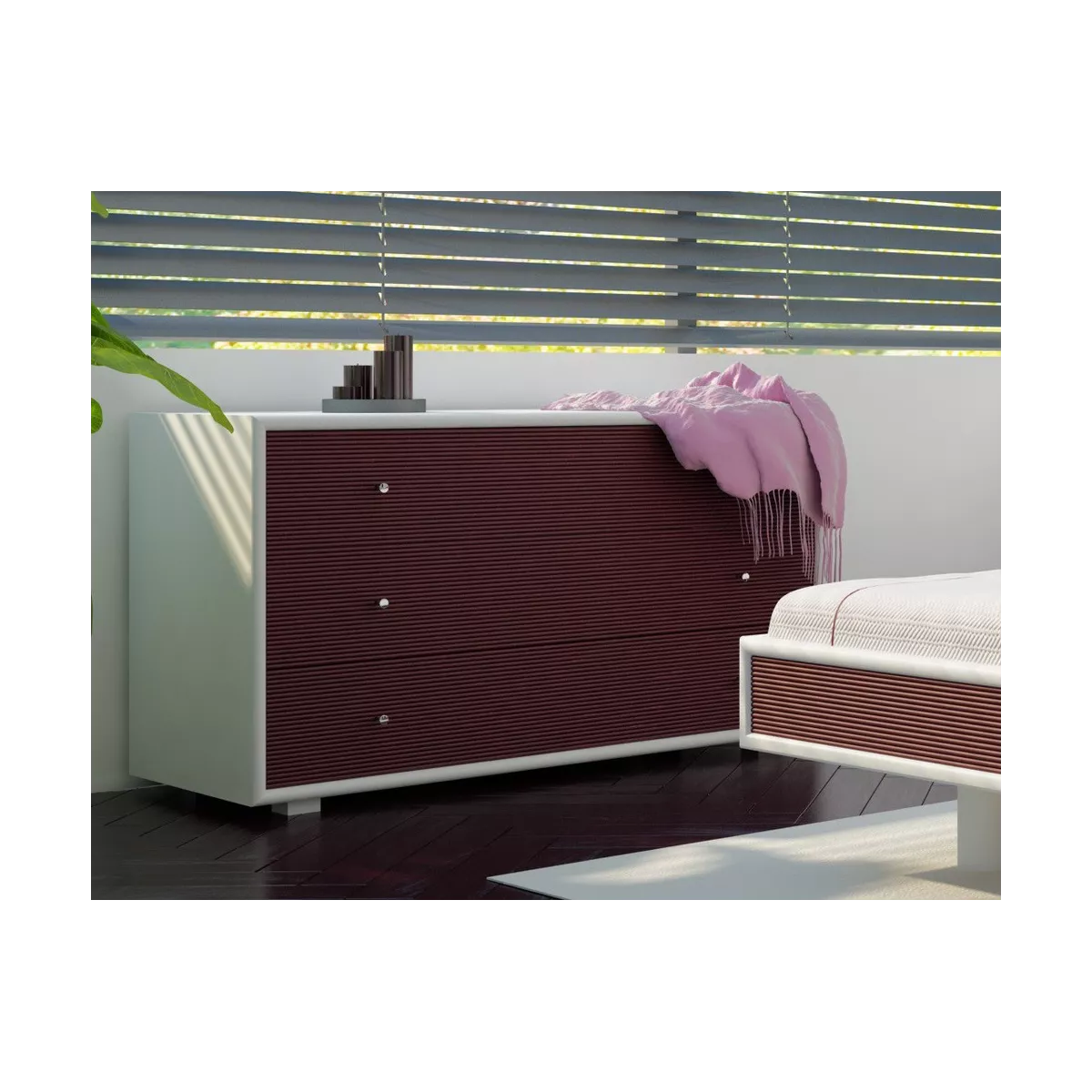 Commode Sendaï Blanc et Merlot