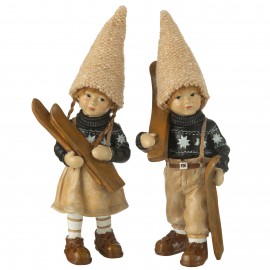 Ensemble de 2 Figurines Skieur et Skieuse Brun