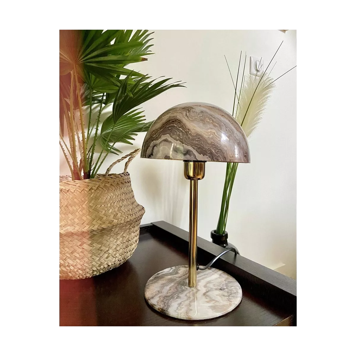 Lampe Champignon Marbre Marron h36