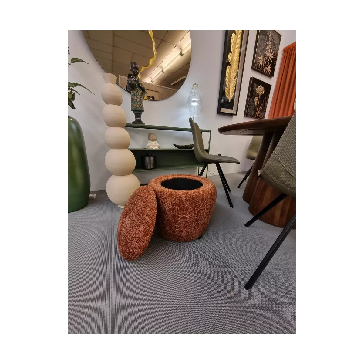 Pouf/Coffre Camellia Tissu Terracotta