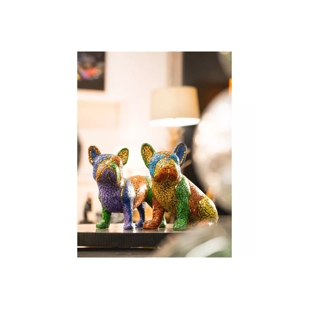 Sculpture Chien Mosaique Assis 29cm